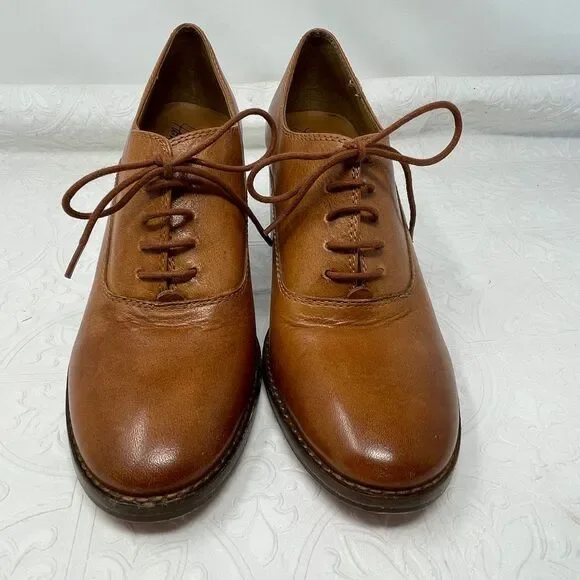 Patricia Nash Anna Brown Leather Lace Up Block Heel Oxford Pump Heels Size 8 - Picture 2 of 7